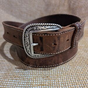 Gingerich Brown Leather Belt with Ariat Silver Buckle